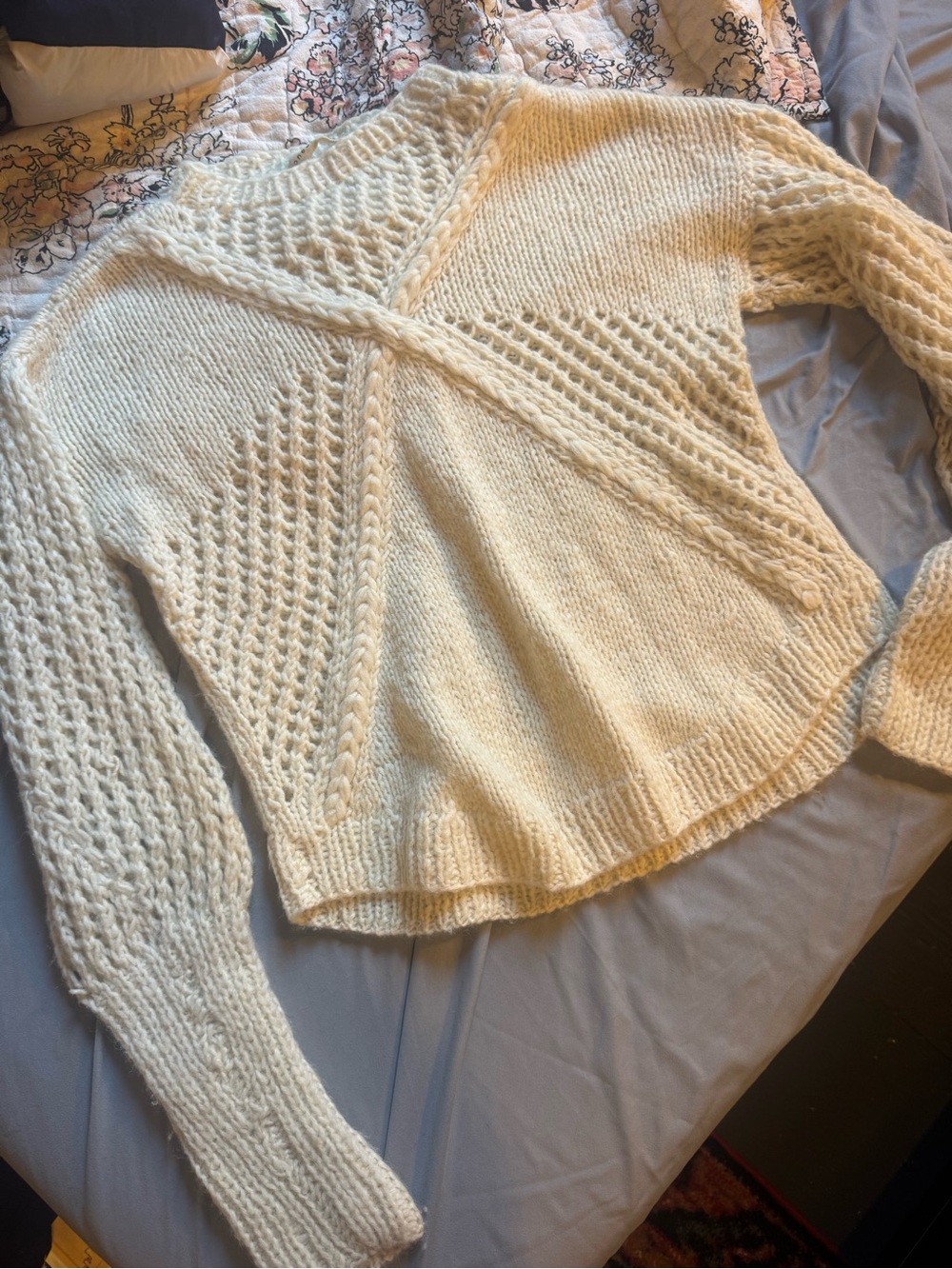 One on One Cream Chunky Cable Knit Crewneck Sweater